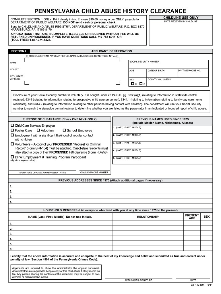 Pennsylvania Child Abuse History Clearance 2011-2025
